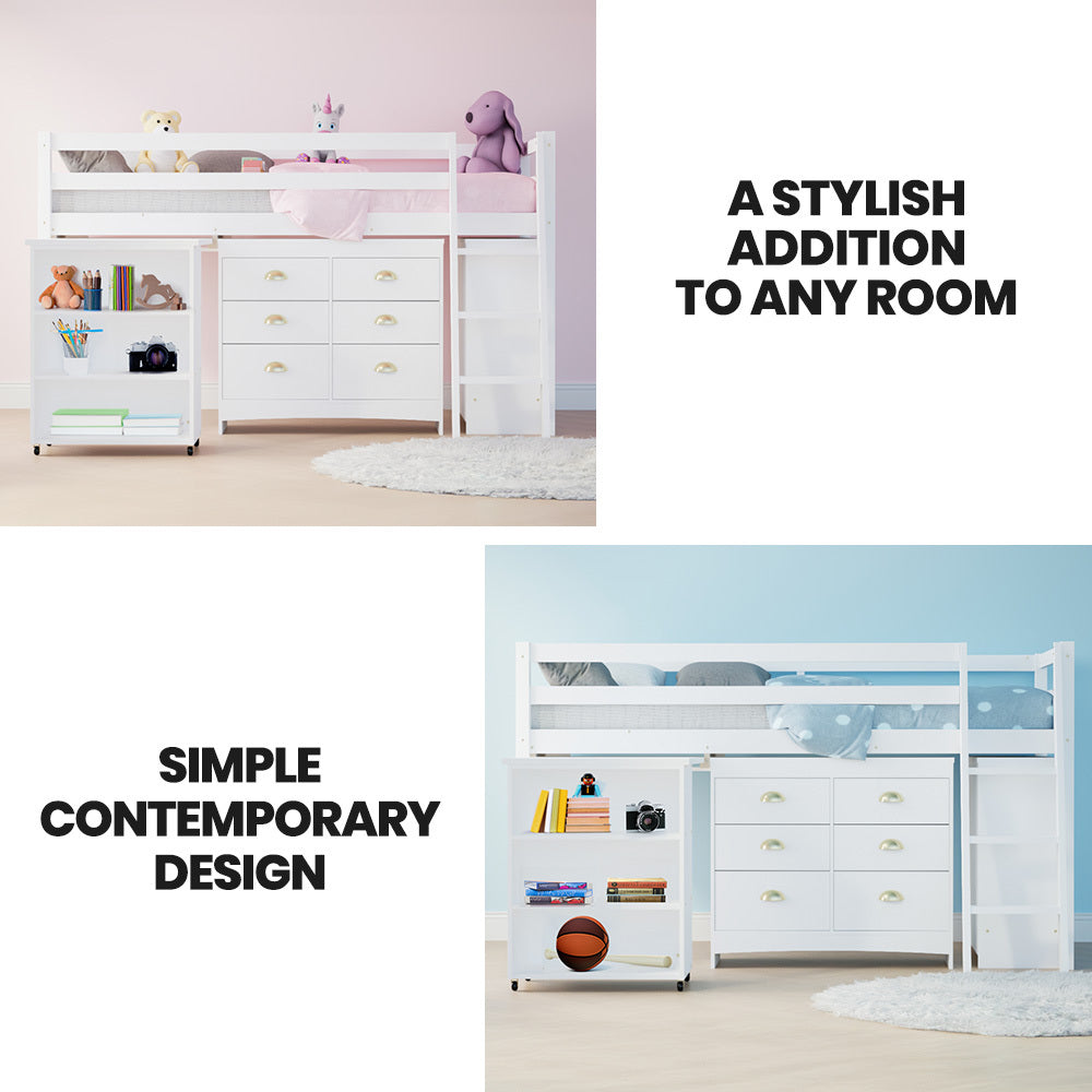 Kingston Slumber Kids Loft Bed Frame Storage Cabinet White