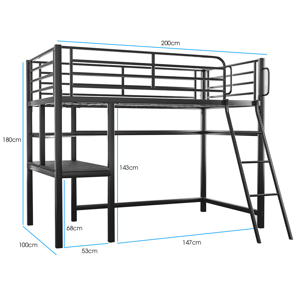 Kingston Slumber Gaming Loft Bed with Desk Metal Frame Dark Grey
