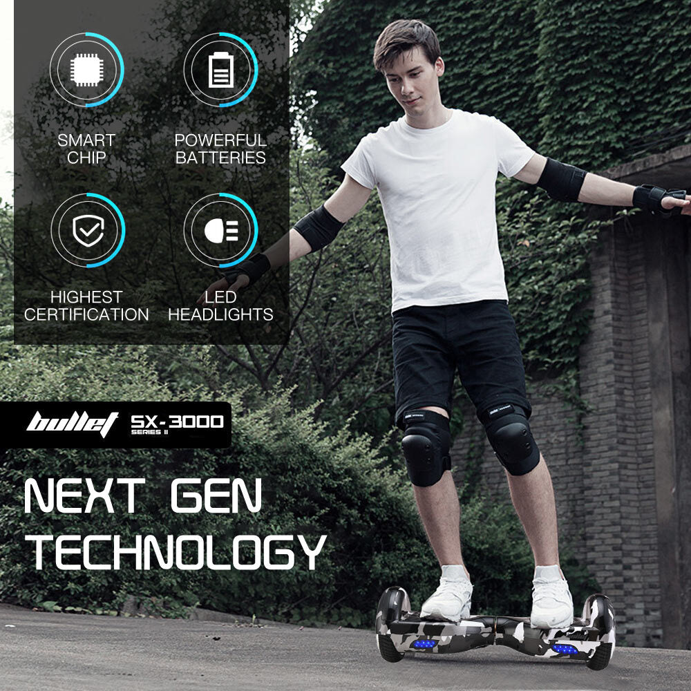 Bullet Gen III Hoverboard 6.5 inch Wheels LED Lights Camo Grey