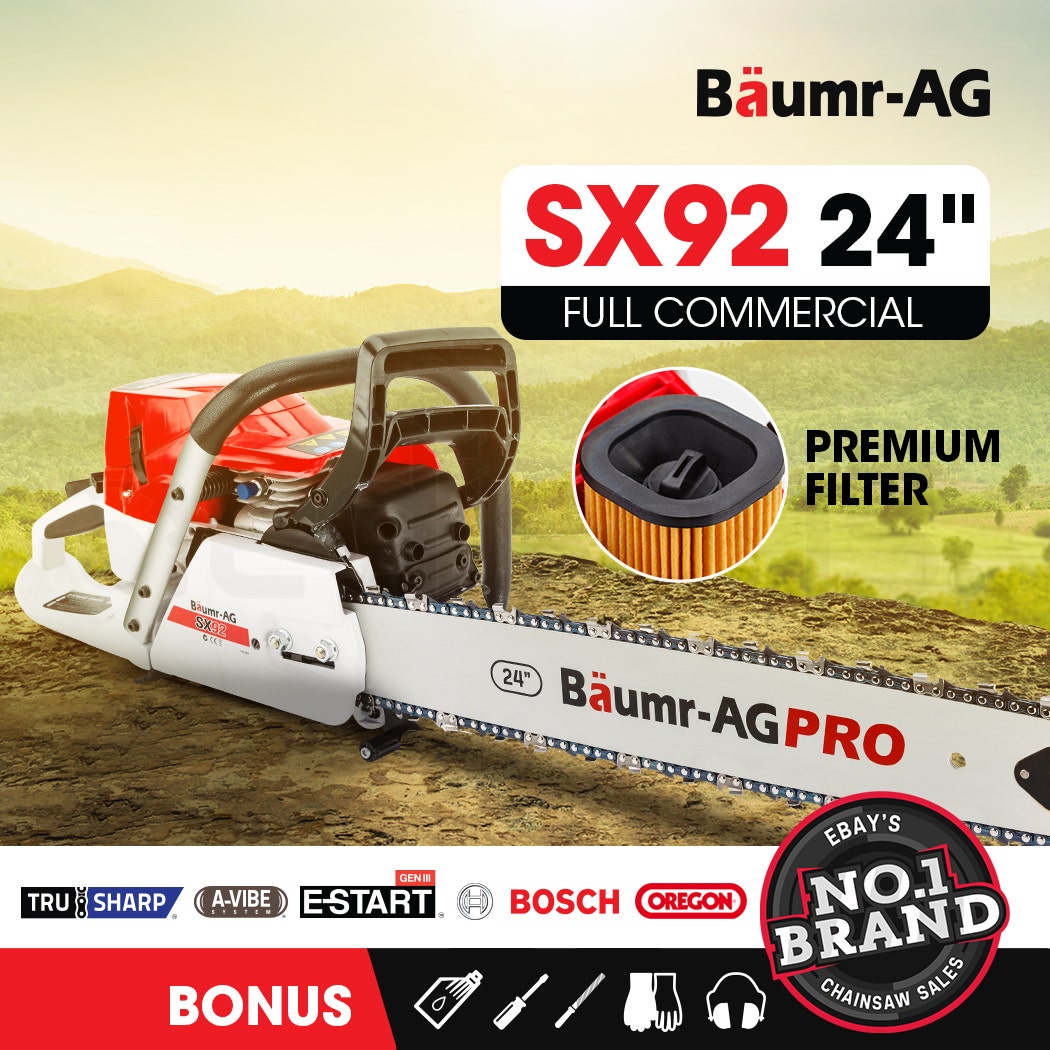Baumr-AG Commercial Chainsaw 24in Bar 72cc E-Start Top Handle