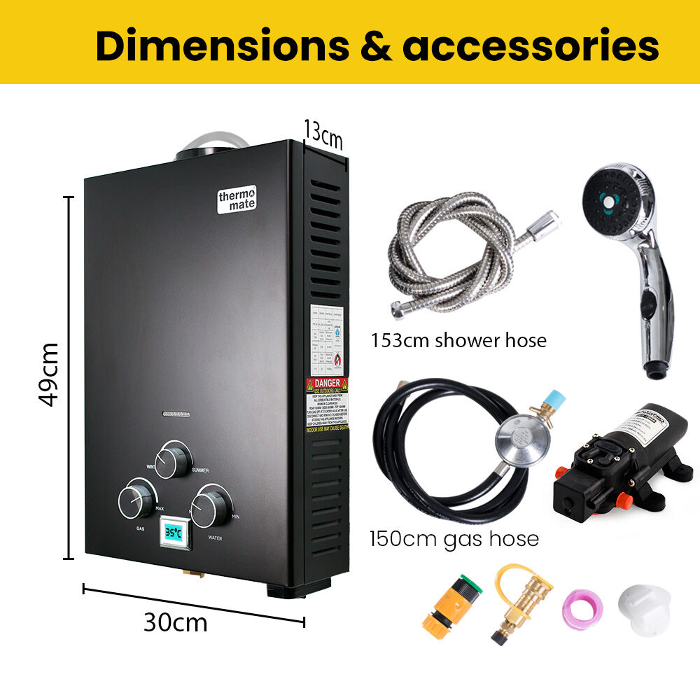 Thermomate Portable LPG Gas Water Heater with 12V Pump Shower Head