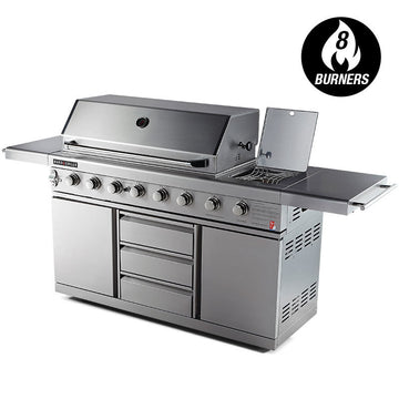EuroGrille 8 Burner Stainless Steel BBQ with Rotisserie and Wok Burner
