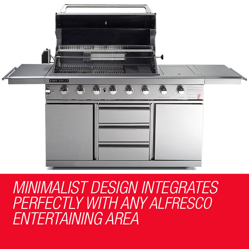 EuroGrille 8 Burner Stainless Steel BBQ with Rotisserie and Wok Burner