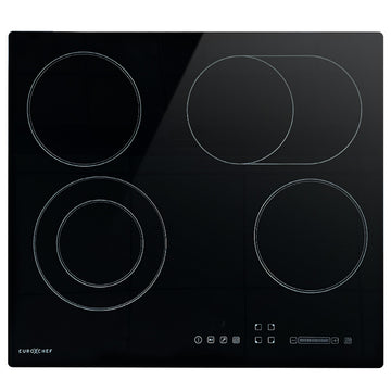 EuroChef 60cm 4 Zone Ceramic Cooktop 6600W FlexiZone Touch Controls
