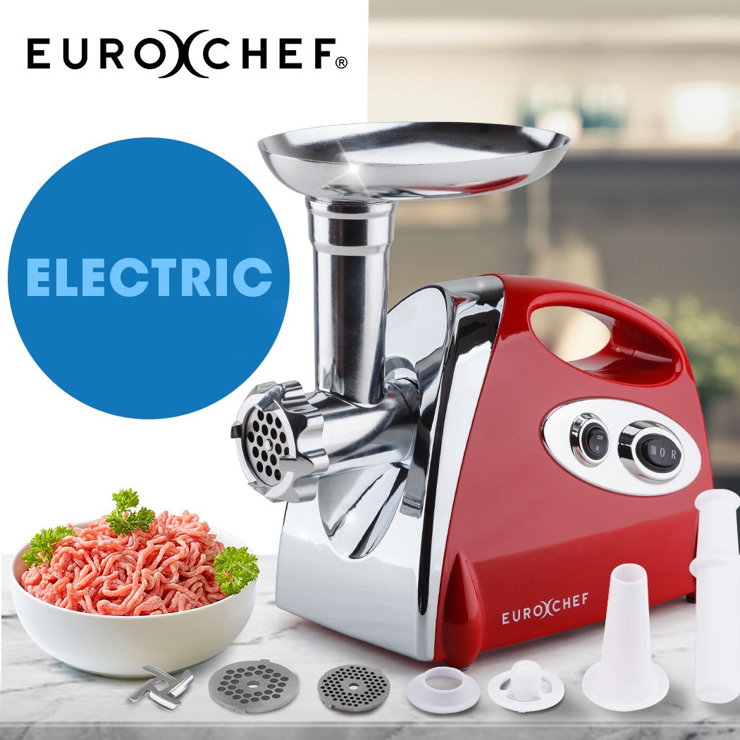 EuroChef Electric Meat Grinder 1800W with Sausage Attachments Red