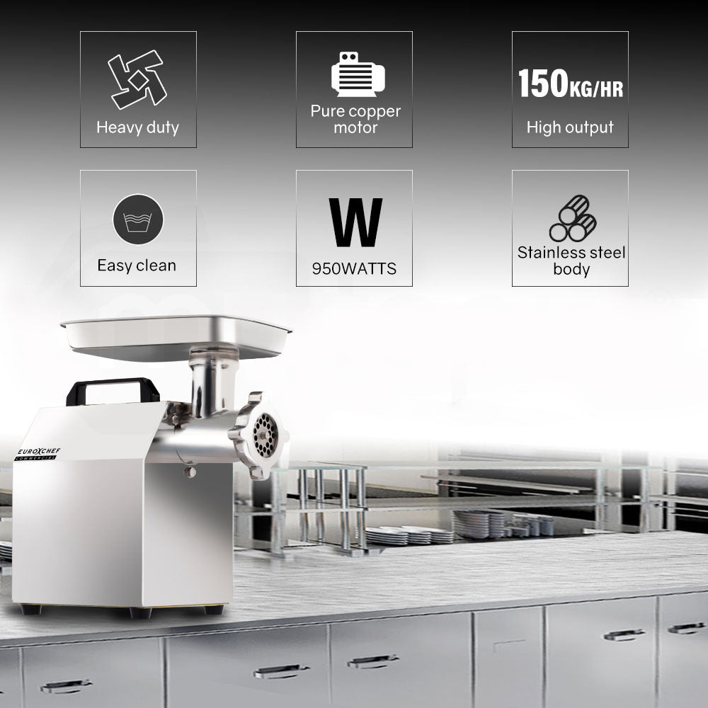 EuroChef Commercial Meat Grinder 950W 150kg/h Stainless Steel