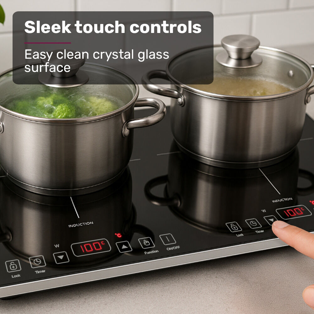 EuroChef Double Induction Cooktop 2300W Portable 2 Zone 10A Plug LED Controls