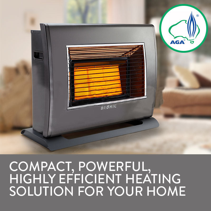 Bromic Gas Room Heater 18MJ Natural Gas 5 Star Metallic Silver