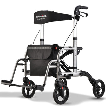 Equipmed 2-in-1 Rollator and Transit Wheelchair 9kg 135kg Silver