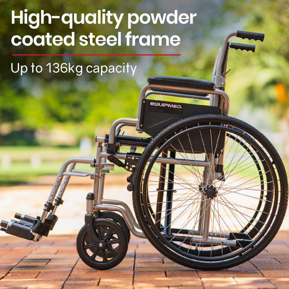 Equipmed Folding Wheelchair Lightweight 136kg 24-inch Grey