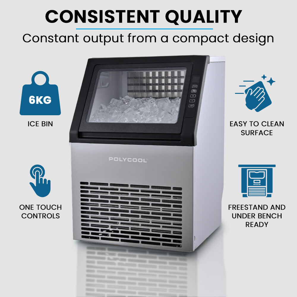 PolyCool Commercial Ice Maker 45kg Crystal Clear Cube Ice Silver