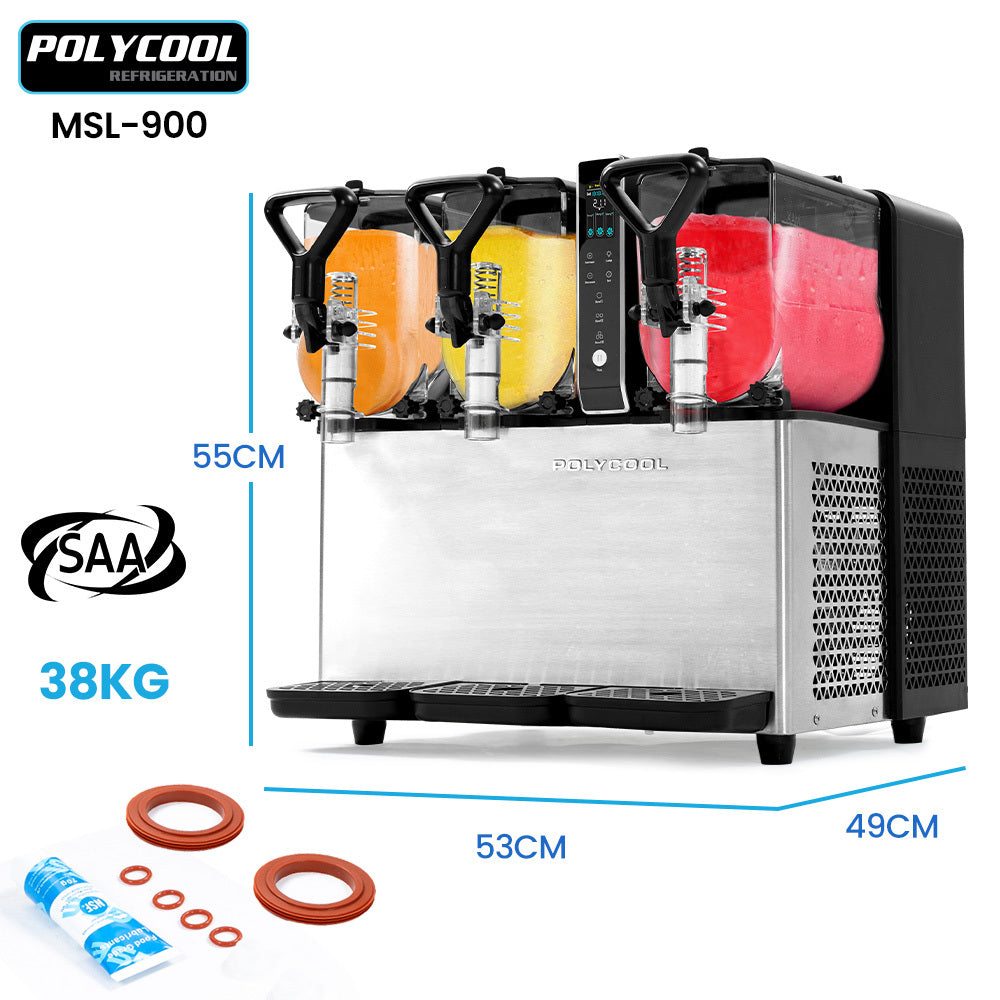 PolyCool 9L Triple Tank Slushie Machine Independent Digital Control Stainless Steel