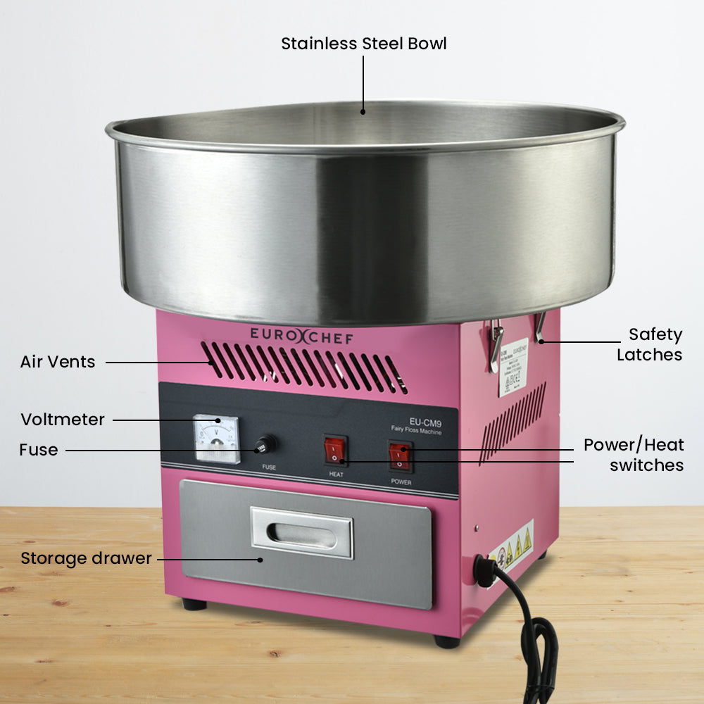 EuroChef 52cm Commercial Cotton Candy Machine 1000W