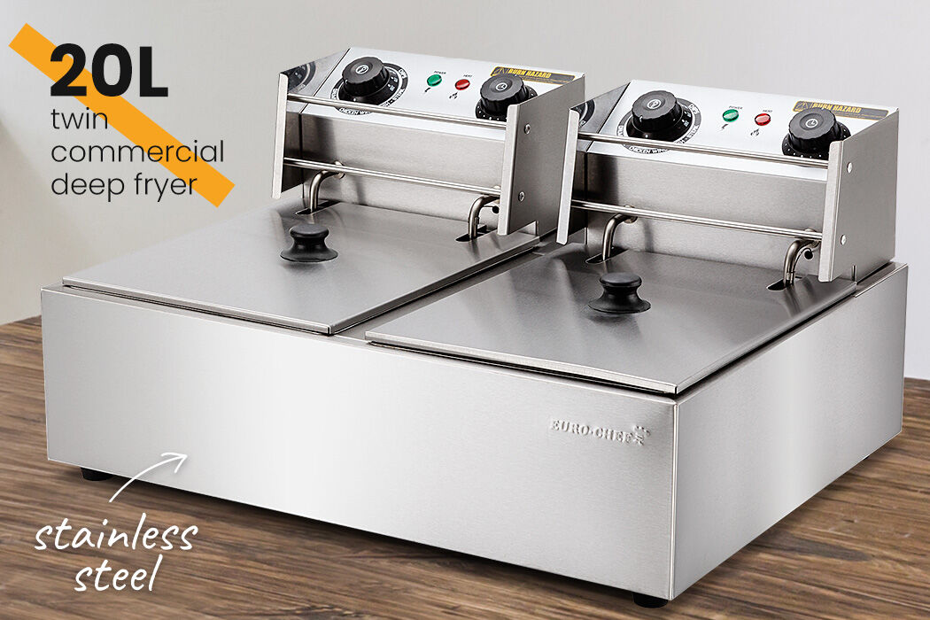 EuroChef Twin Tank Commercial Deep Fryer 2x2400W
