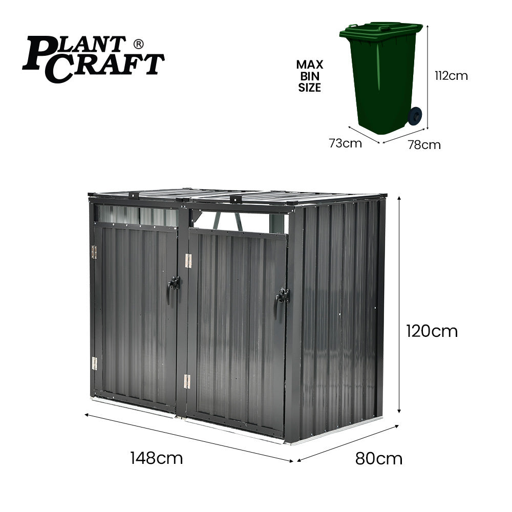 PlantCraft Double Steel Wheelie Bin Storage Shed Galvanised Steel