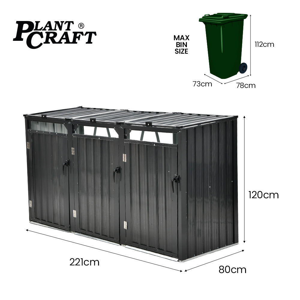 PlantCraft Triple Bin Shed Galvanised Steel 3-Bin Enclosure