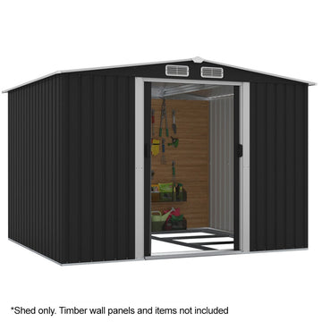 PlantCraft Galvanised Steel Garden Shed Gable Roof Black
