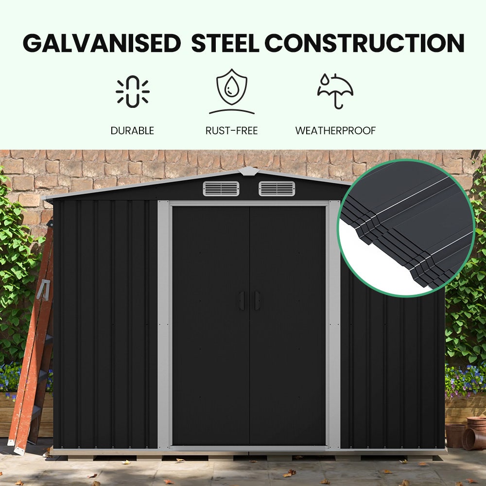 PlantCraft Galvanised Steel Garden Shed Gable Roof Black