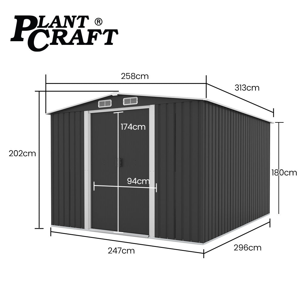 PlantCraft Galvanised Steel Garden Shed Gable Roof with Floor Frame