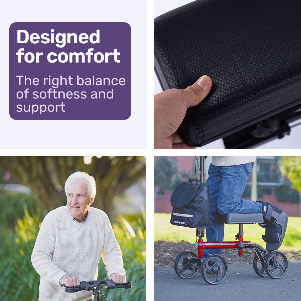 Equipmed Easy-Roller Knee Scooter Steel Frame Dual Brakes Red