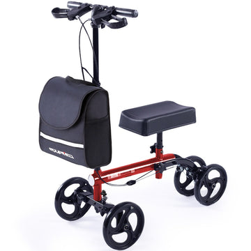 Equipmed Easy-Roller Knee Scooter Steel Frame Dual Brakes Red