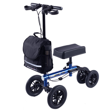 Equipmed Knee Scooter Walker 10 inch Wheels Dual Brakes Blue