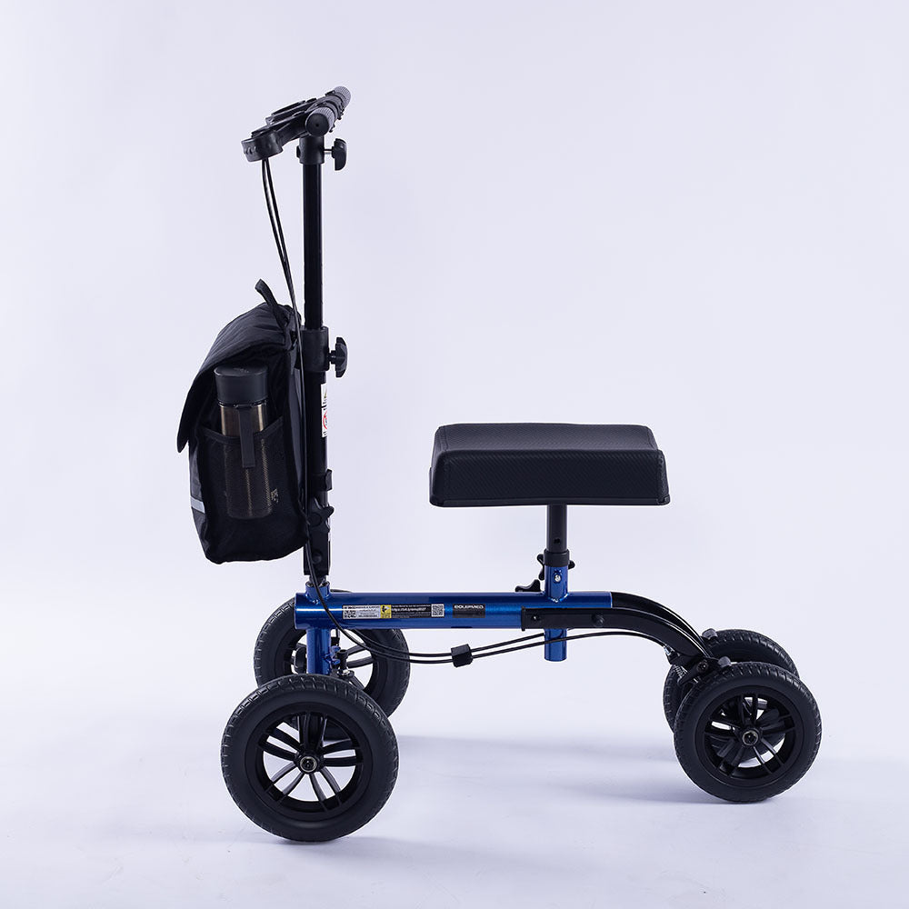 Equipmed Knee Scooter Walker 10 inch Wheels Dual Brakes Blue