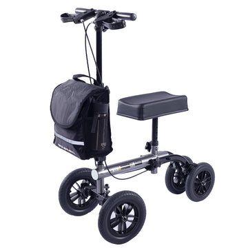 Equipmed Knee Scooter with 10-inch Wheels Dual Brakes Titanium