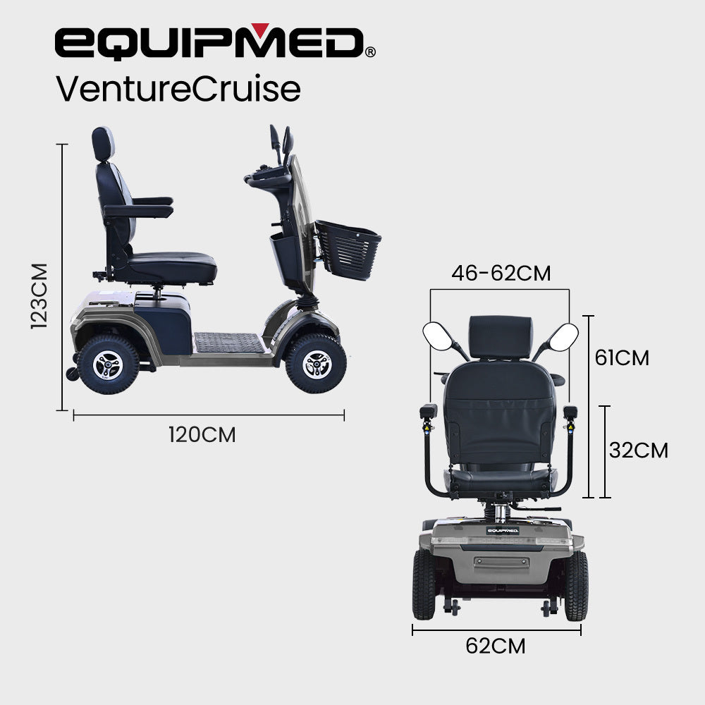 Equipmed VentureCruise XXL Mobility Scooter 30km Range 180kg Grey