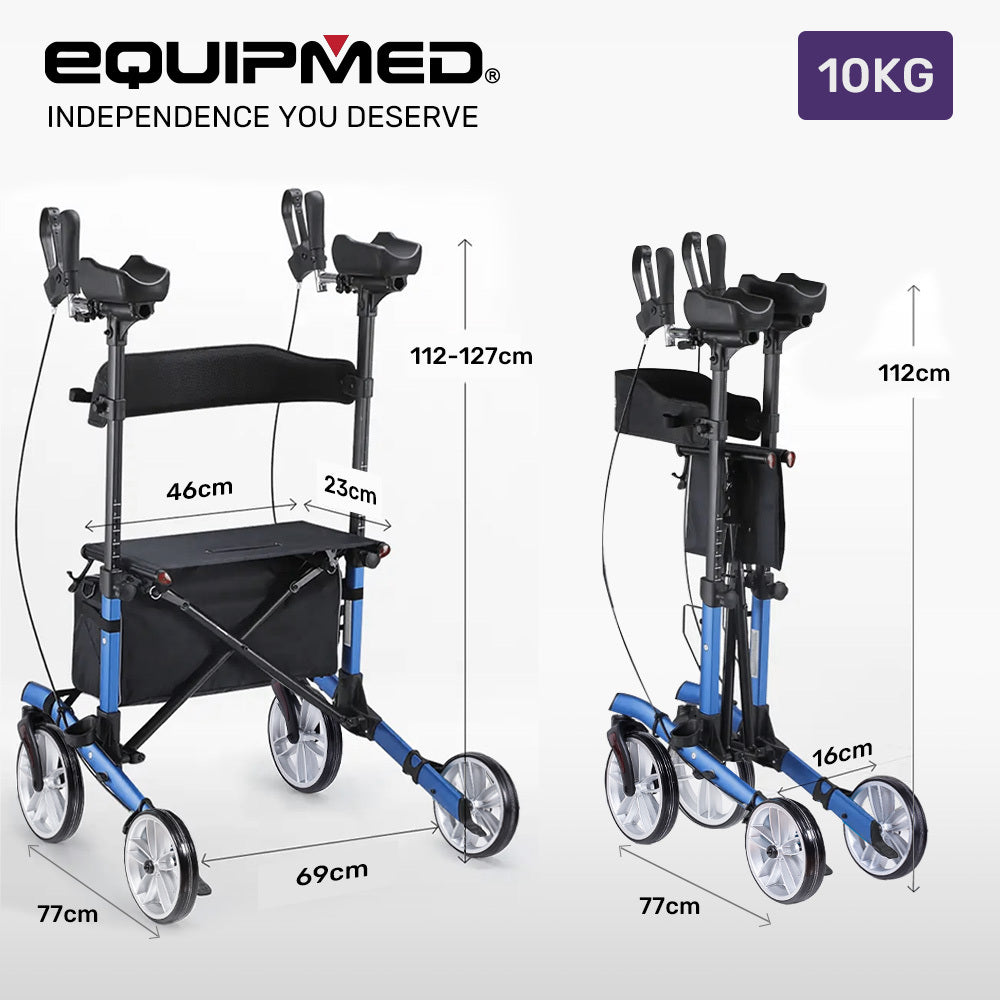 Equipmed ErgoStride Upright Rollator Walker Blue Aluminium