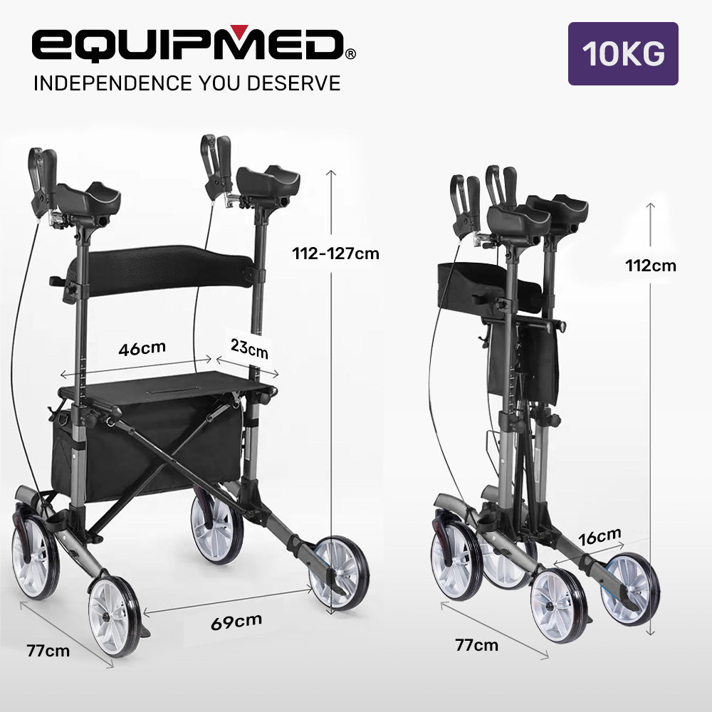 Equipmed ErgoStride Upright Rollator Walker Grey Aluminium