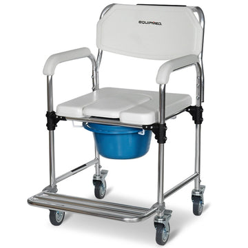 Equipmed Wheeled Commode Shower Chair Memory Foam 136kg White/Blue