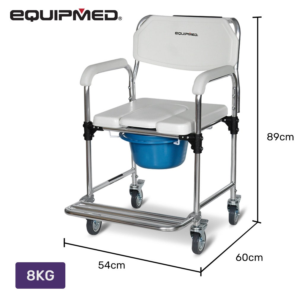 Equipmed Wheeled Commode Shower Chair Memory Foam 136kg White/Blue