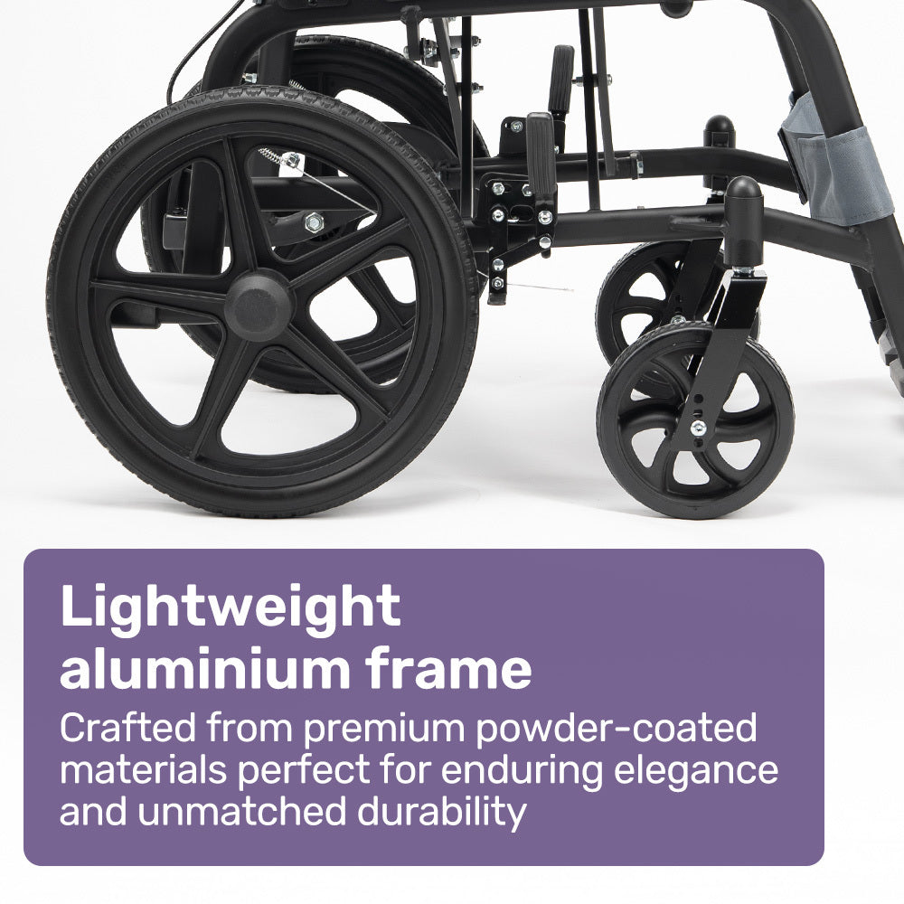 Equipmed Transport Wheelchair Lightweight Aluminium 100kg 16-inch Grey
