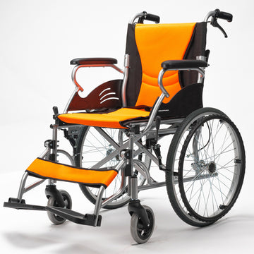 Equipmed Folding Aluminium Wheelchair 100kg Capacity 20-inch Orange