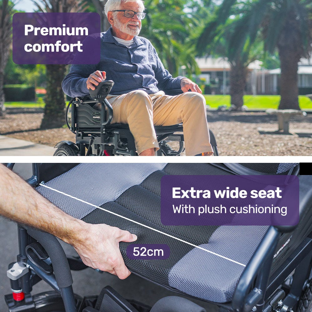 Equipmed Electric Folding Wheelchair 52cm Seat 20km Range