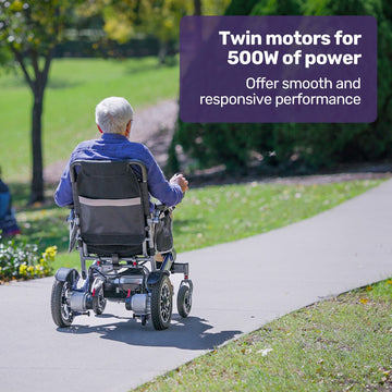 Equipmed Electric Wheelchair Airline Approved 15km Range Aluminium Blue