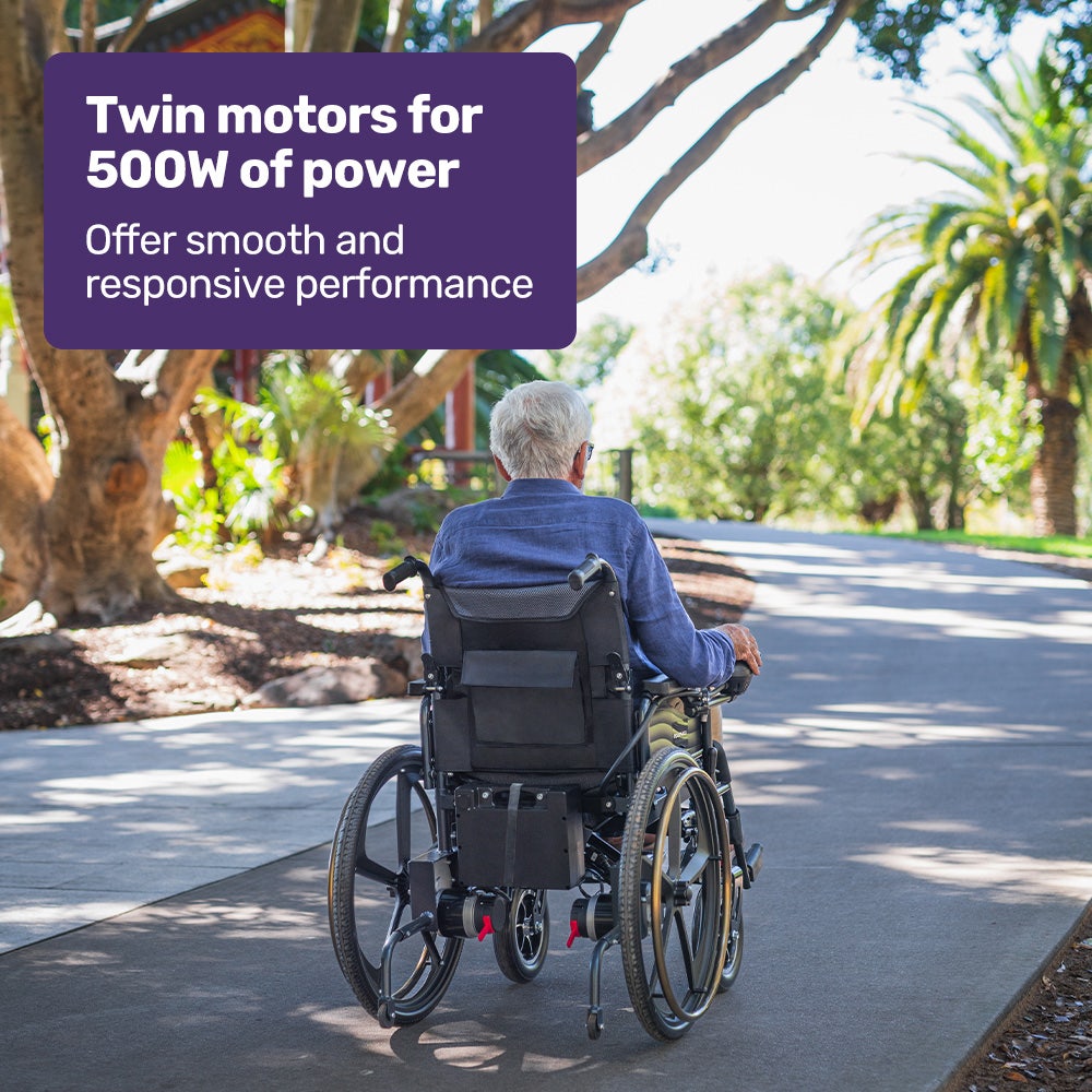 Equipmed Electric Wheelchair Airline Approved 12km Range Steel Frame 24in Wheels