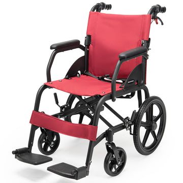Equipmed Transport Wheelchair Aluminium 11kg 16-inch Crimson Red