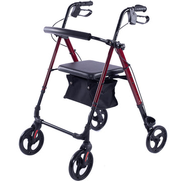 Equipmed 4 Wheel Rollator Walker Red Aluminium Seat