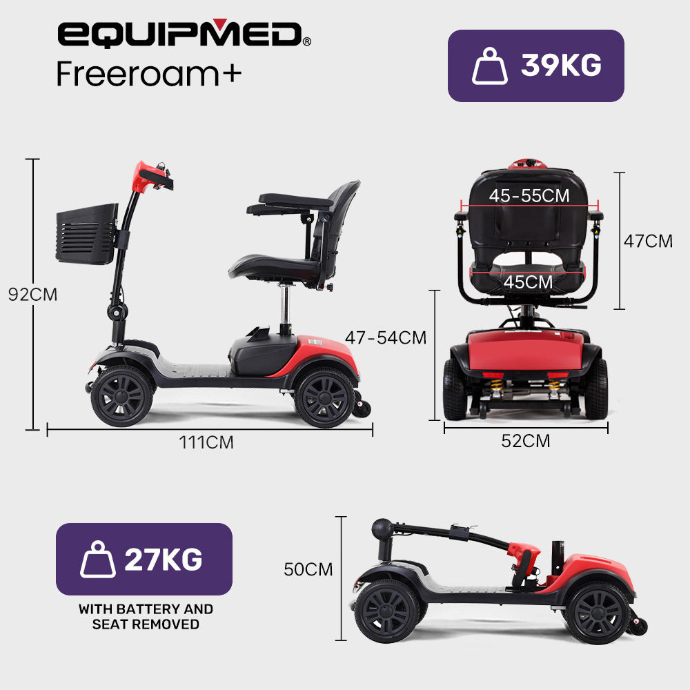 Equipmed FreeRoam+ Mobility Scooter with Lithium Battery 8km/H Red