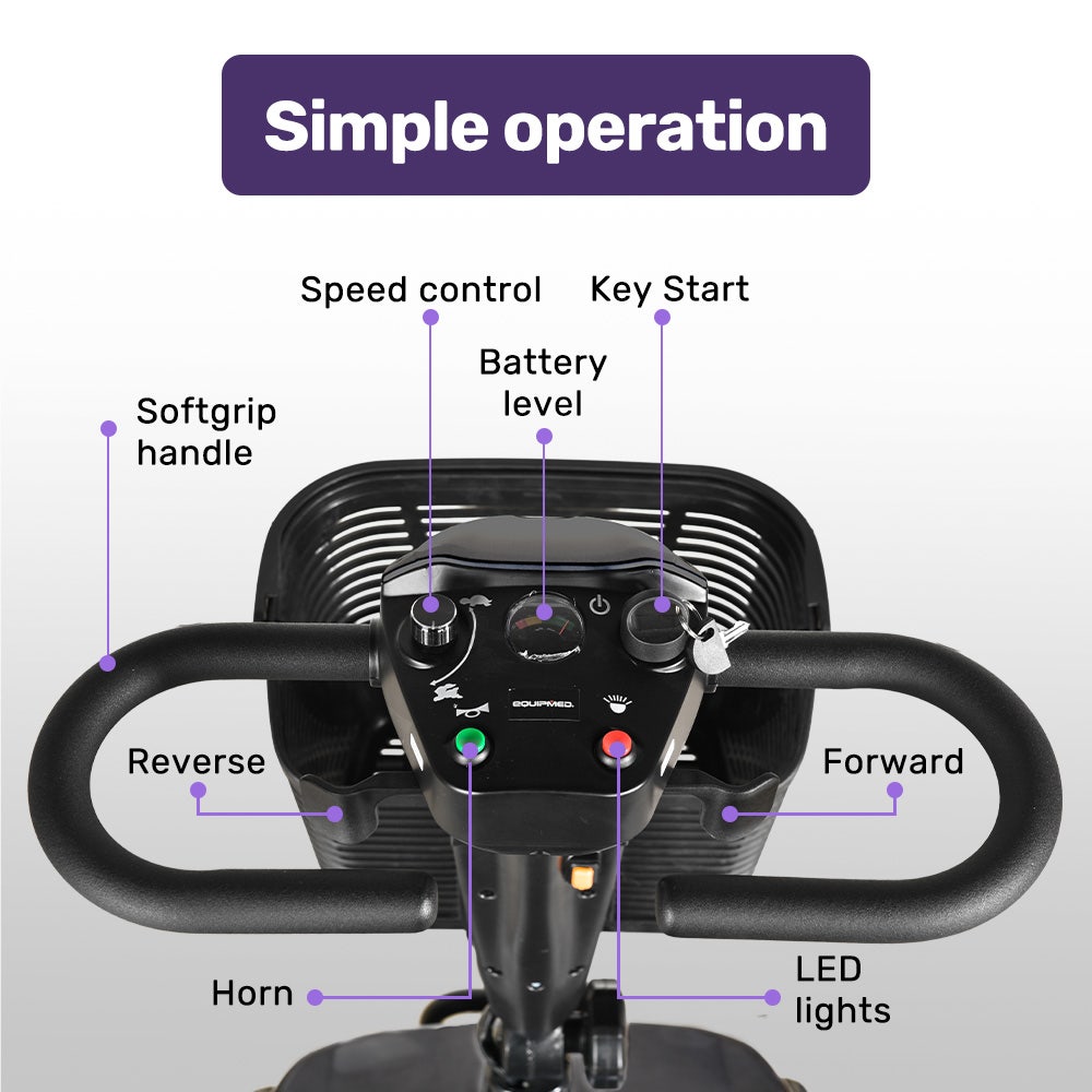 Equipmed FreeLite+ Mid-Sized Electric Mobility Scooter 30km Range Grey