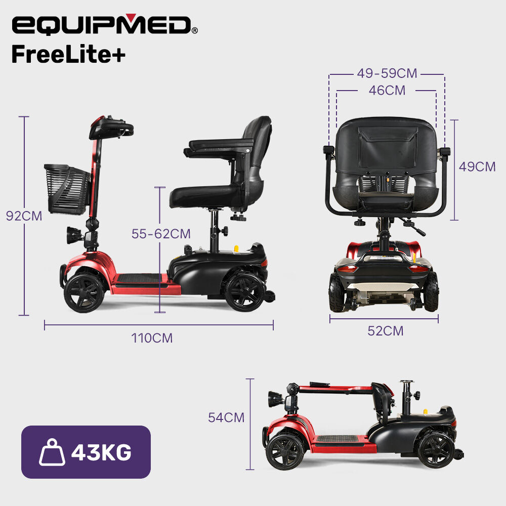 Equipmed FreeLite+ Electric Mobility Scooter 30km Range Red