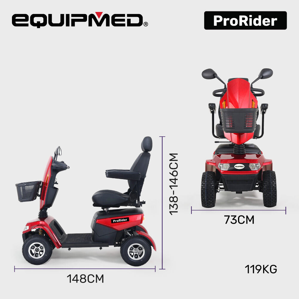 Equipmed ProRider Ultra Heavy Duty Mobility Scooter 200kg 55km Red