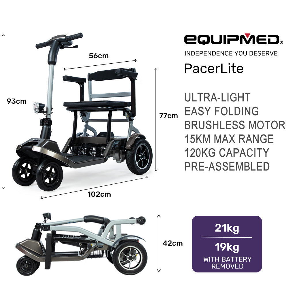Equipmed PacerLite Ultra-Lightweight Mobility Scooter 19kg 120kg