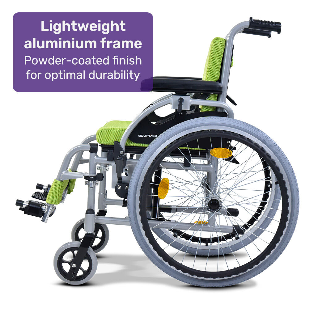 Equipmed Kids Wheelchair Aluminium Lightweight 75kg 22-inch Green