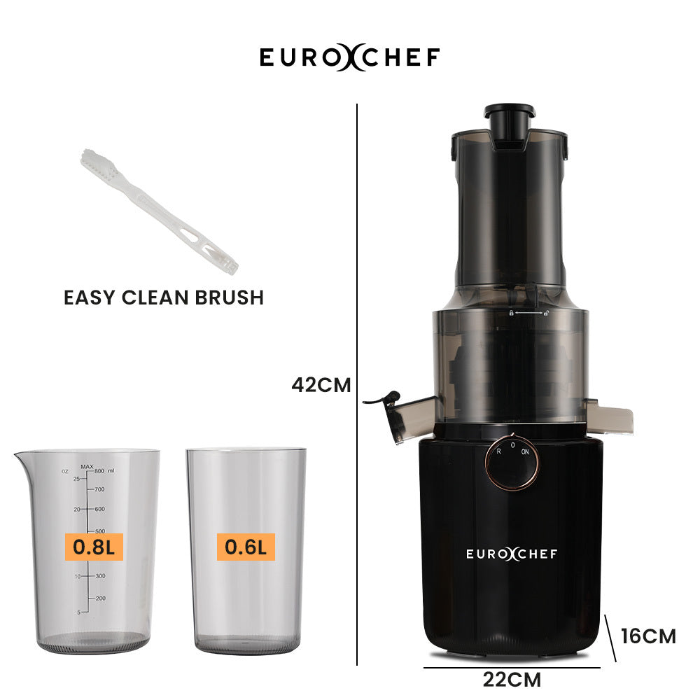 EuroChef Cold Press Juicer 200W 55 RPM 82mm Wide Chute Grey