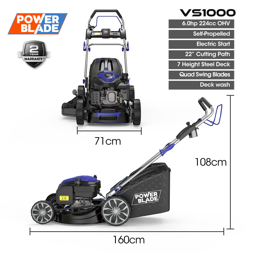 PowerBlade Self-Propelled Lawn Mower 224cc 22in Steel Deck