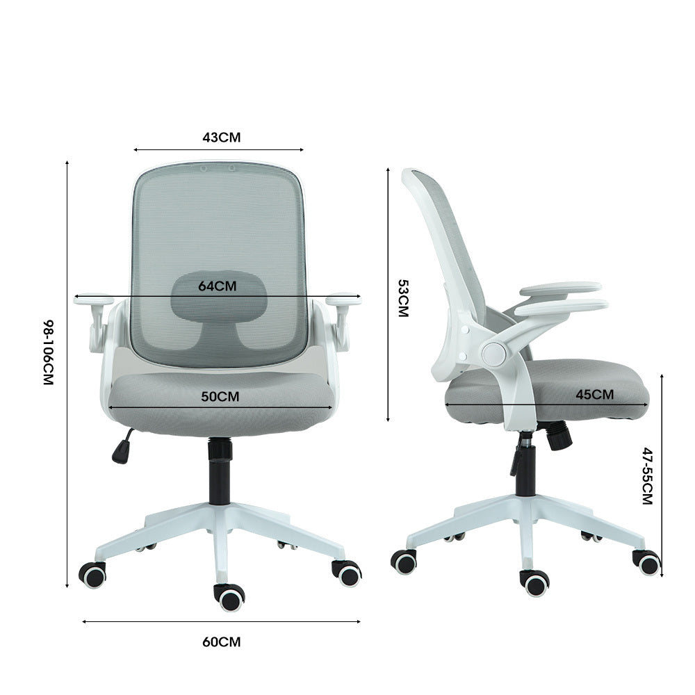 Fortia Ergonomic Office Chair Coolmesh Adjustable Recline Grey Mesh White Frame
