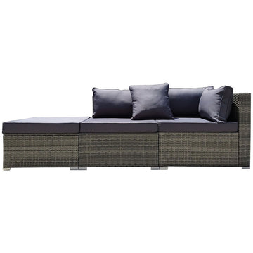 London Rattan Modular 3-Seater Outdoor Lounge Set with Ottoman Grey